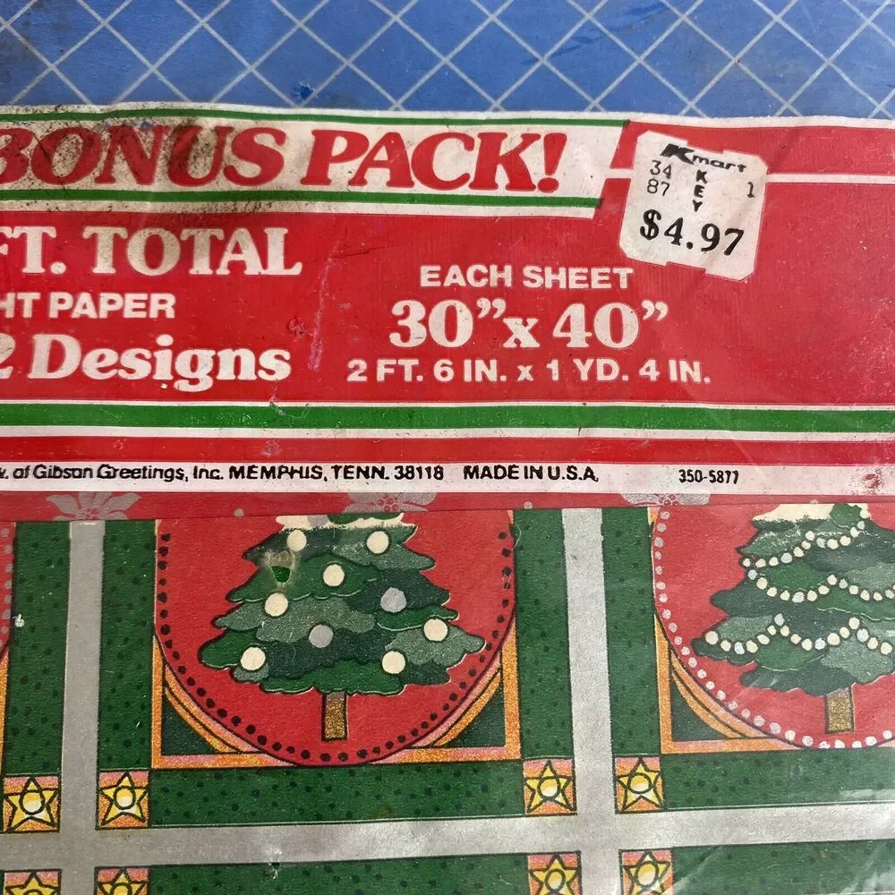 Vintage Wrapping Paper Christmas 150 Square Feet‎ Christmas Trees Snowmen NIP